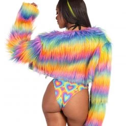 Western Fashion New Arrivals Rainbow In My DNA Fur Crop Jacket