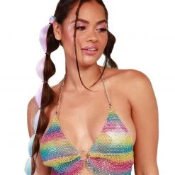 Hot & Delicious Black Bead Clothing Rainbow Kisses O-Ring Crop Top
