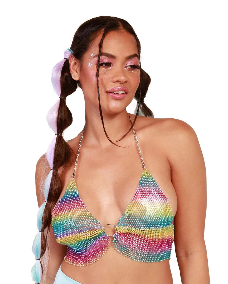 Hot & Delicious Black Bead Clothing Rainbow Kisses O-Ring Crop Top