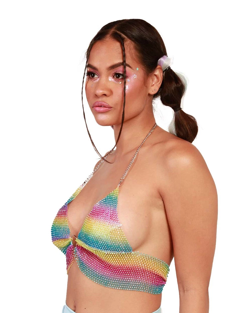 Hot & Delicious Black Bead Clothing Rainbow Kisses O-Ring Crop Top