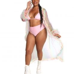 Hot & Delicious Black Bead Clothing Rainbow Radiance Long Sleeve Mesh Kimono