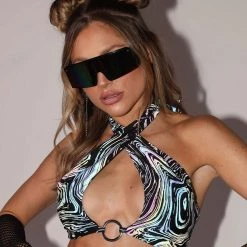 Dippin Daisies Rainbow Reflective Lava O-Ring Halter Top