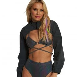 Hot & Delicious Black Bead Clothing Reflective Ultra Crop Top