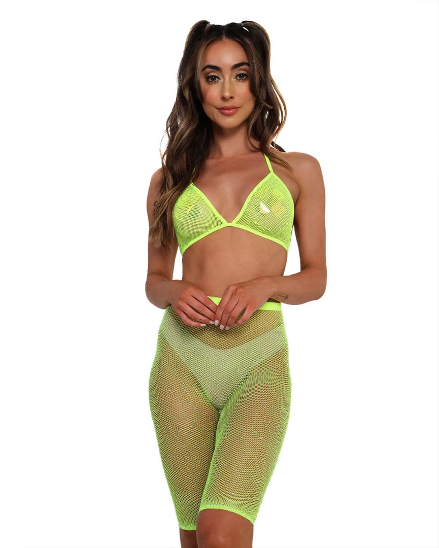 Trinity Tribe Ride'n Flirty Rhinestone Mesh Biker Shorts Set