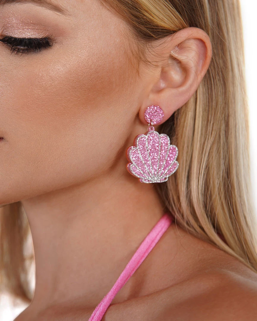 Ole Accessories Sea Me Glitter Conch Acrylic Earrings
