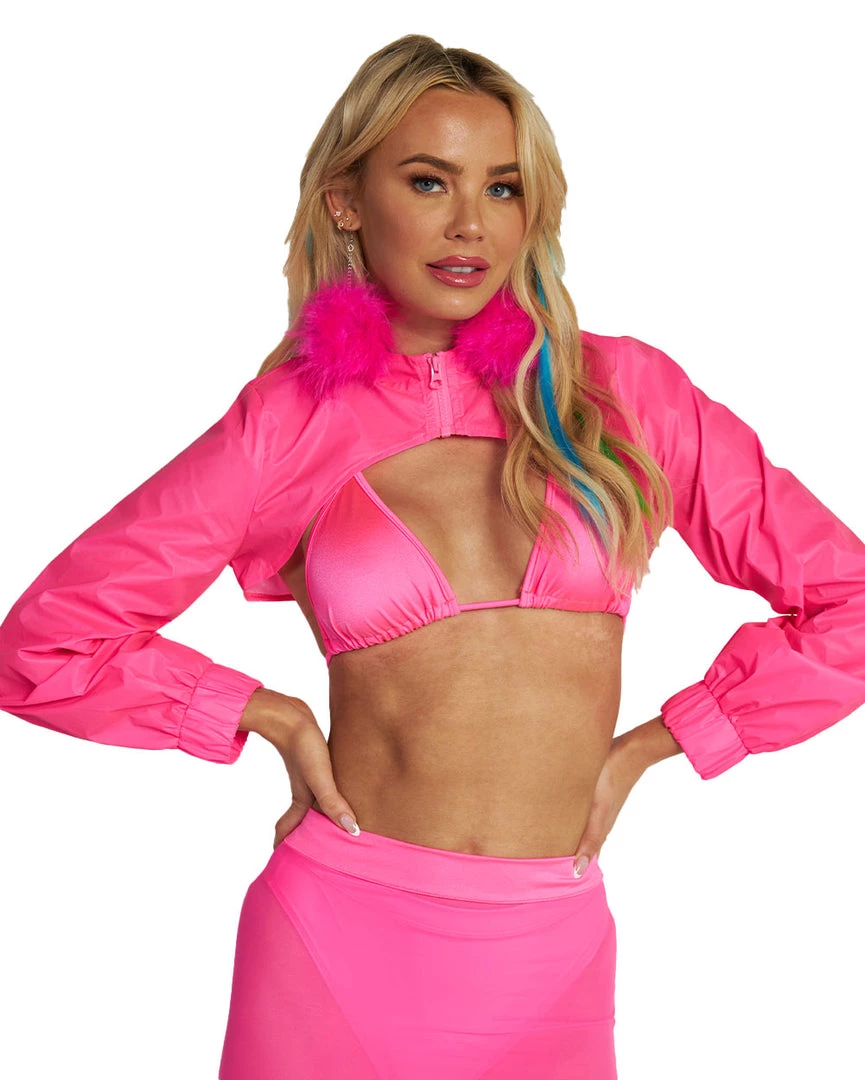 Hot & Delicious Black Bead Servin' Pink Looks Reflective Ultra Crop Top Clothing