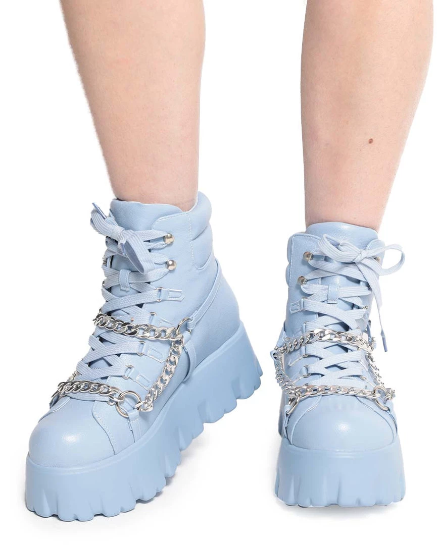 Cape Robbin Stompz Chunky Chain Baby Blue Boots Shoes