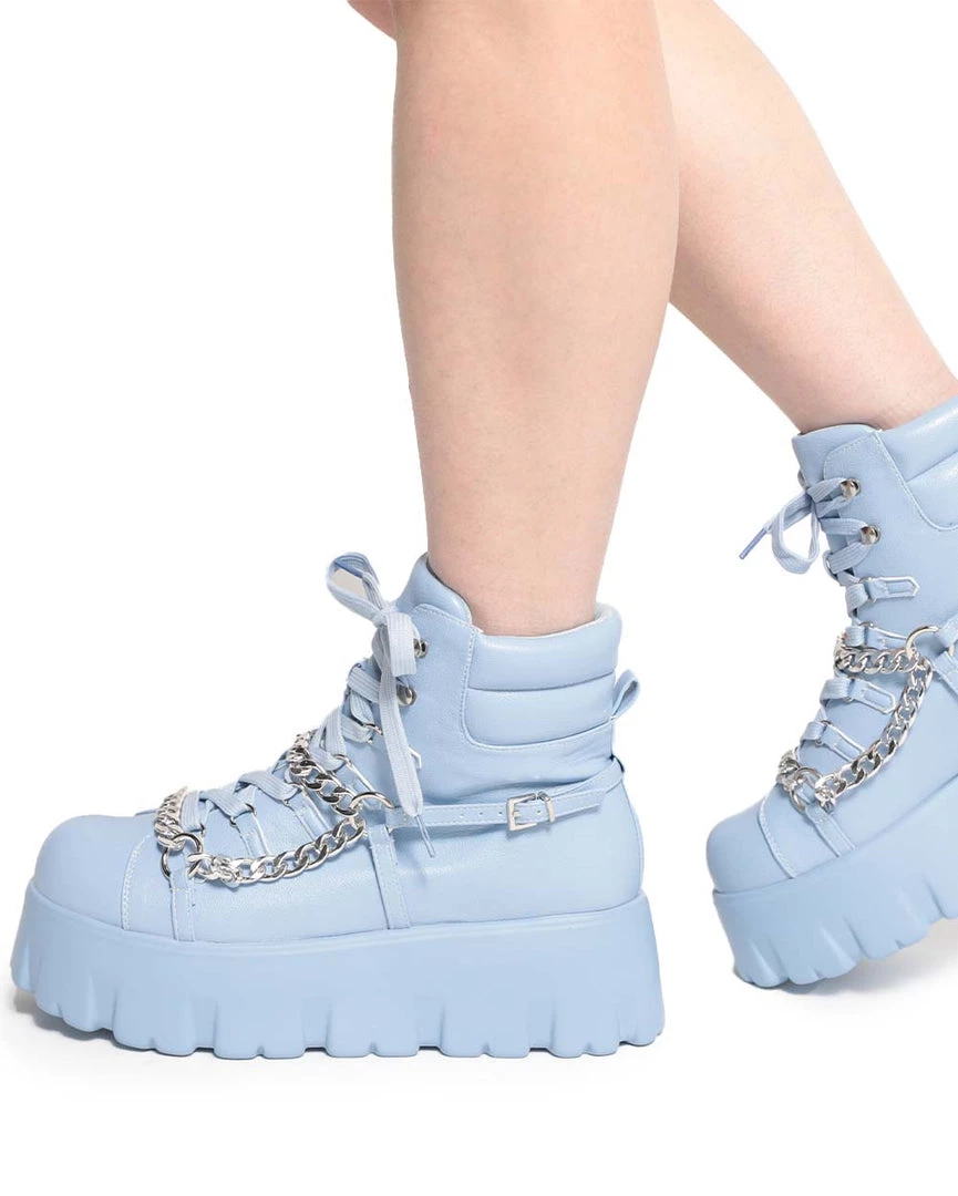 Cape Robbin Stompz Chunky Chain Baby Blue Boots Shoes