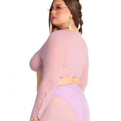 OhYes Clothing Sweet Lilac O-Ring Mesh Long Sleeve Crop Top