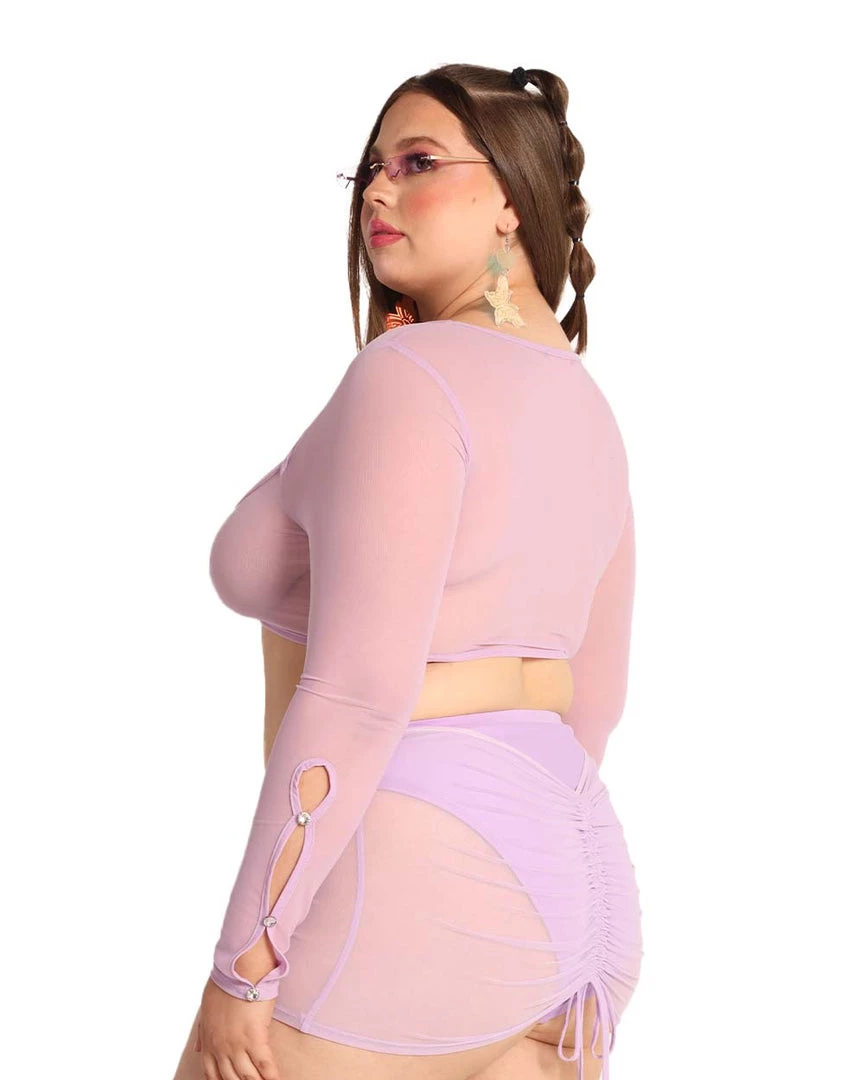 OhYes Clothing Sweet Lilac O-Ring Mesh Long Sleeve Crop Top
