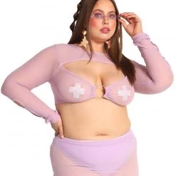 OhYes Clothing Sweet Lilac O-Ring Mesh Long Sleeve Crop Top
