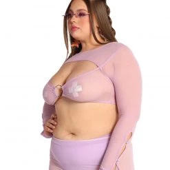 OhYes Clothing Sweet Lilac O-Ring Mesh Long Sleeve Crop Top