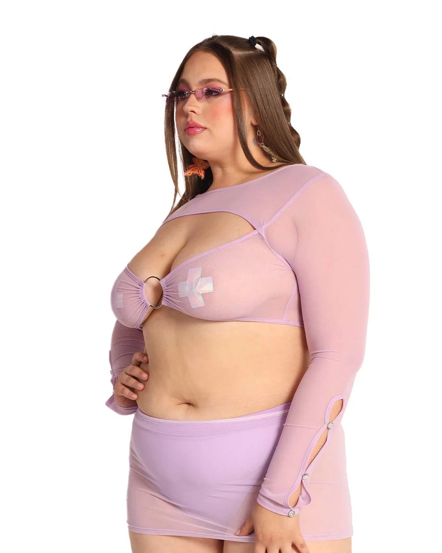 OhYes Clothing Sweet Lilac O-Ring Mesh Long Sleeve Crop Top