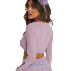 OhYes Clothing Sweet Lilac O-Ring Mesh Long Sleeve Crop Top
