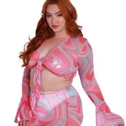 Hot & Delicious Black Bead Trending Now Sweet Swirlz Tie-Front Top