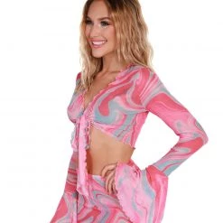 Hot & Delicious Black Bead Trending Now Sweet Swirlz Tie-Front Top