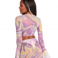 Hot & Delicious Black Bead Swirls World Tie Front Top