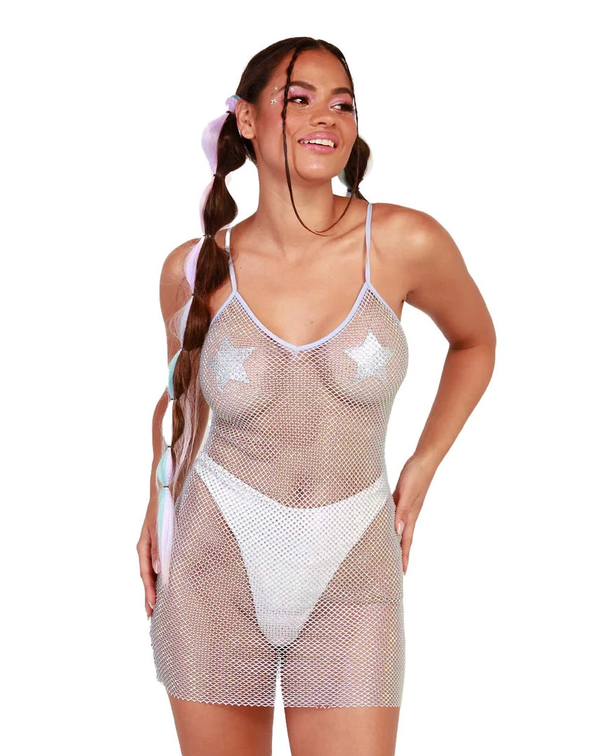 Hot & Delicious Black Bead Clothing The Real Deal Rhinestone Fishnet Dress