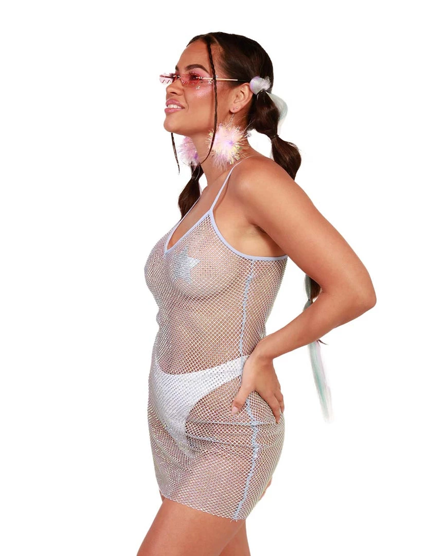 Hot & Delicious Black Bead Clothing The Real Deal Rhinestone Fishnet Dress