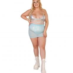 Bear Dance Shinin' In Silver Holographic Wrap Around Crop Top Clothing