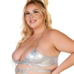 Bear Dance Shinin' In Silver Holographic Wrap Around Crop Top Clothing