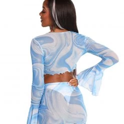 Hot & Delicious Black Bead Clothing Wavy & Glossy Tie Front Top