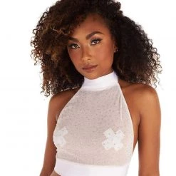 OhYes See Clearly Sparkle Mesh Halter Top Tops