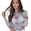 Rock & Rose Tops Butterfly Skies Mesh Long Sleeve Top