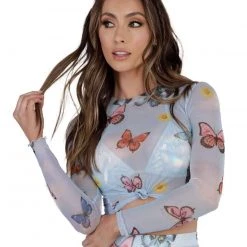 Rock & Rose Tops Butterfly Skies Mesh Long Sleeve Top