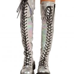 Demonia X IHR Thigh High Lace Up Boots