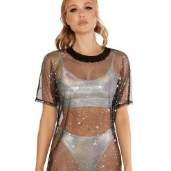 OhYes Holo Star Oversized Mesh Tee Tops
