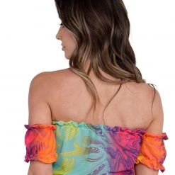Hot & Delicious Black Bead Rainbow Sunrise Ruffled Crop Top