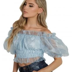 Hot & Delicious Black Bead Spoiled AF Ruffle Crop Top Tops