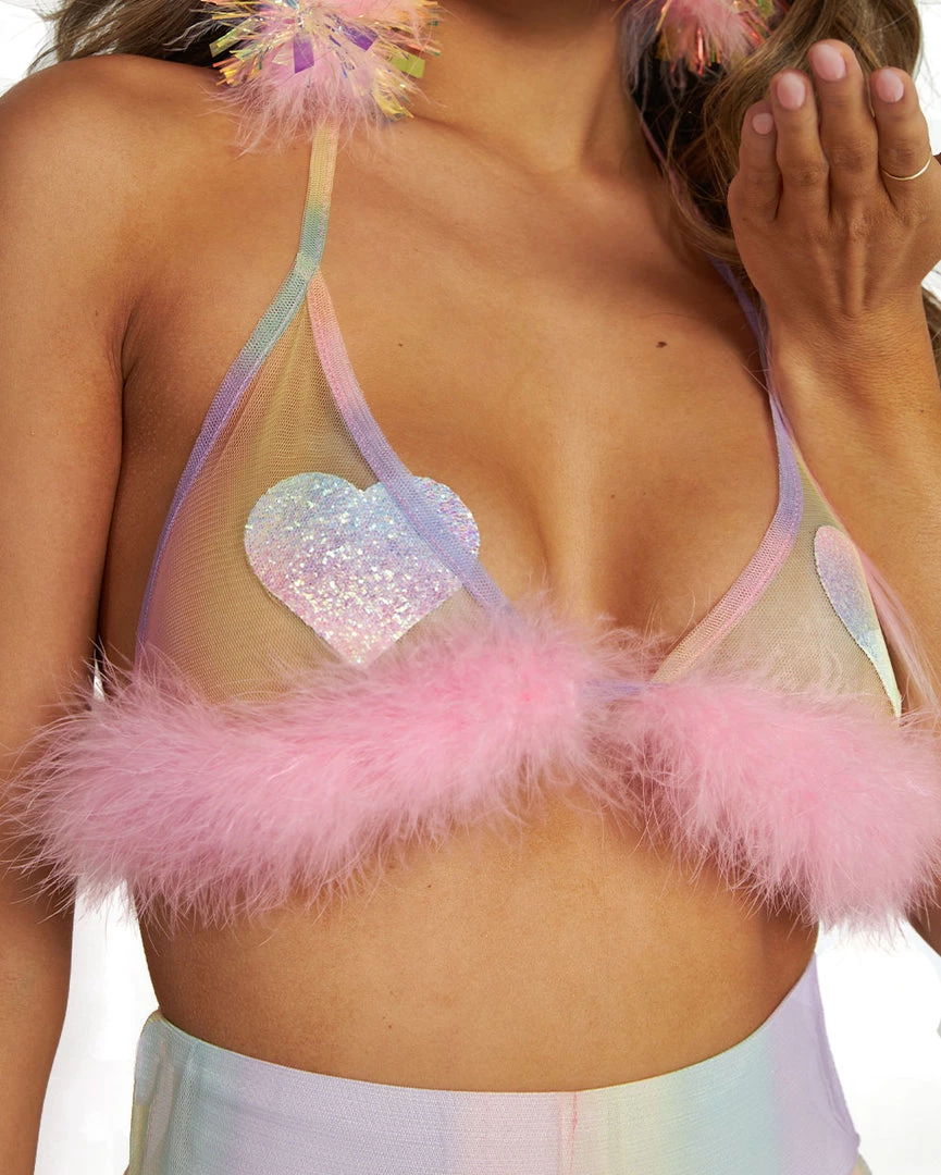 OhYes New Arrivals Y2K Realness Mesh Marabou Top