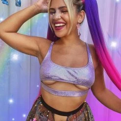 Dippin Daisies Clothing Lavender Dreamz Holo Sporty Crop Top