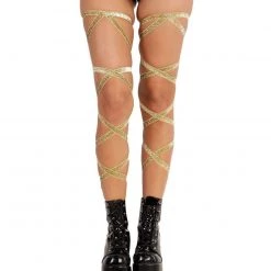 Andrew - Agent Pair Of Non-Slip Gold Glitter Leg Wraps